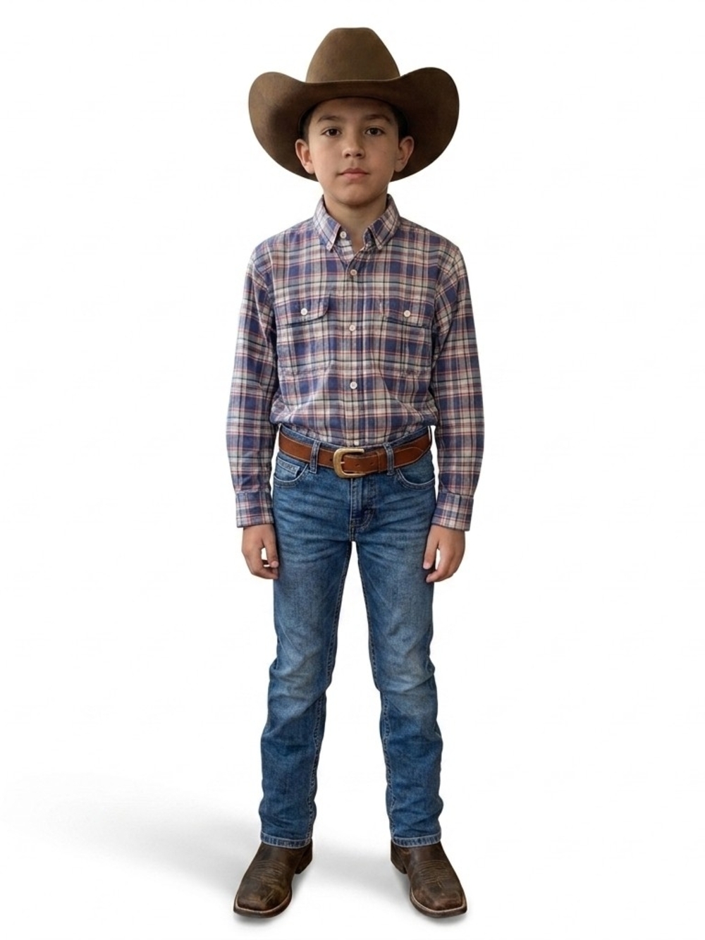 GAP Boys Plaid Button-Down Shirt in Blue and Red Tones